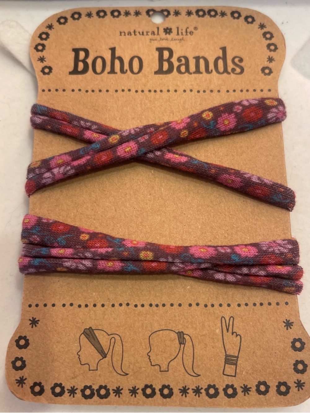 NATURAL LIFE Floral Boho Elastic Headbands in Pink, Purple and Blue Accents